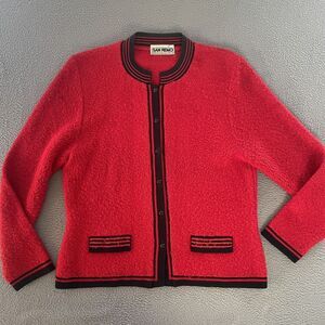 Vintage San Remo‎ Cardigan Sweater Red Black Size Medium Acrylic Blend